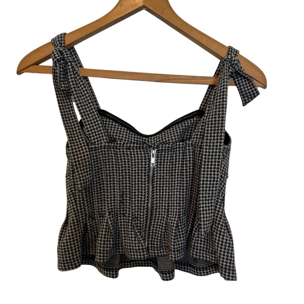 Free People Houndstooth Cropped Tank Top Black White Tie Straps Zip XS - Picture 2 of 7
